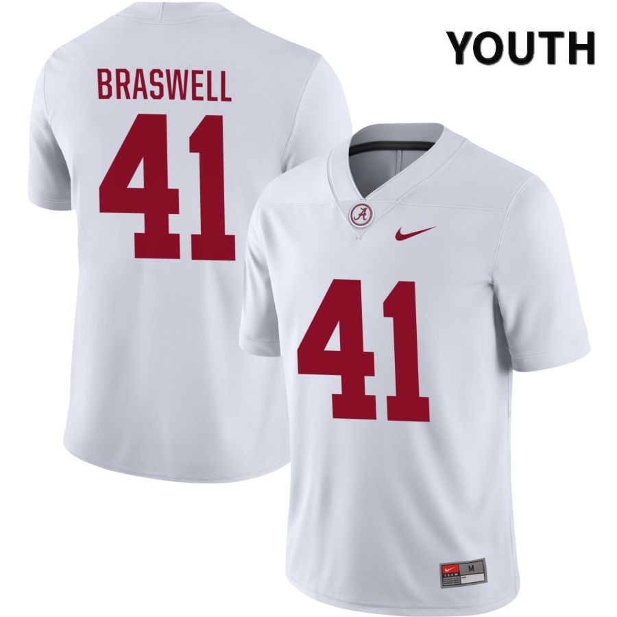 Alabama Crimson Tide Youth Chris Braswell #41 NIL White 2022 NCAA Authentic Stitched College Football Jersey OX16Y54EW